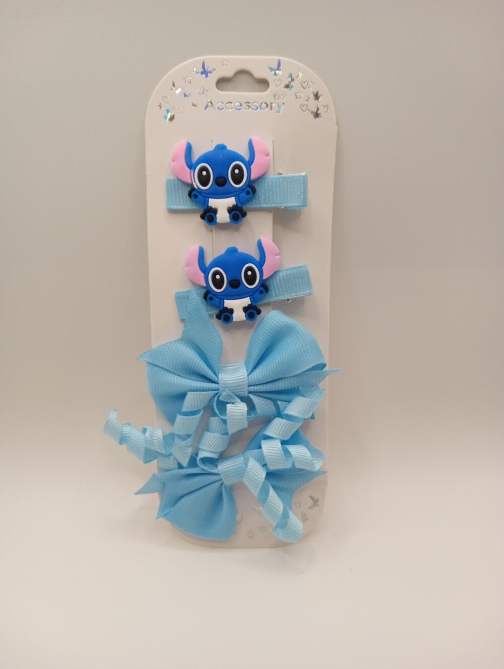 4 pack of Blue Twirly Hair Clips Bows Barrettes Baby Toddler Little Girl 895